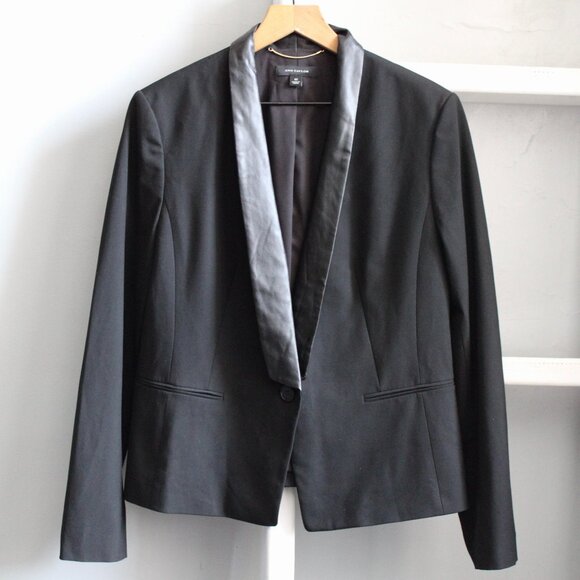 Ann Taylor Jackets & Blazers - Ann Taylor Black Faux Leather Lapel One-Button Stretch Tailored Blazer Size 12